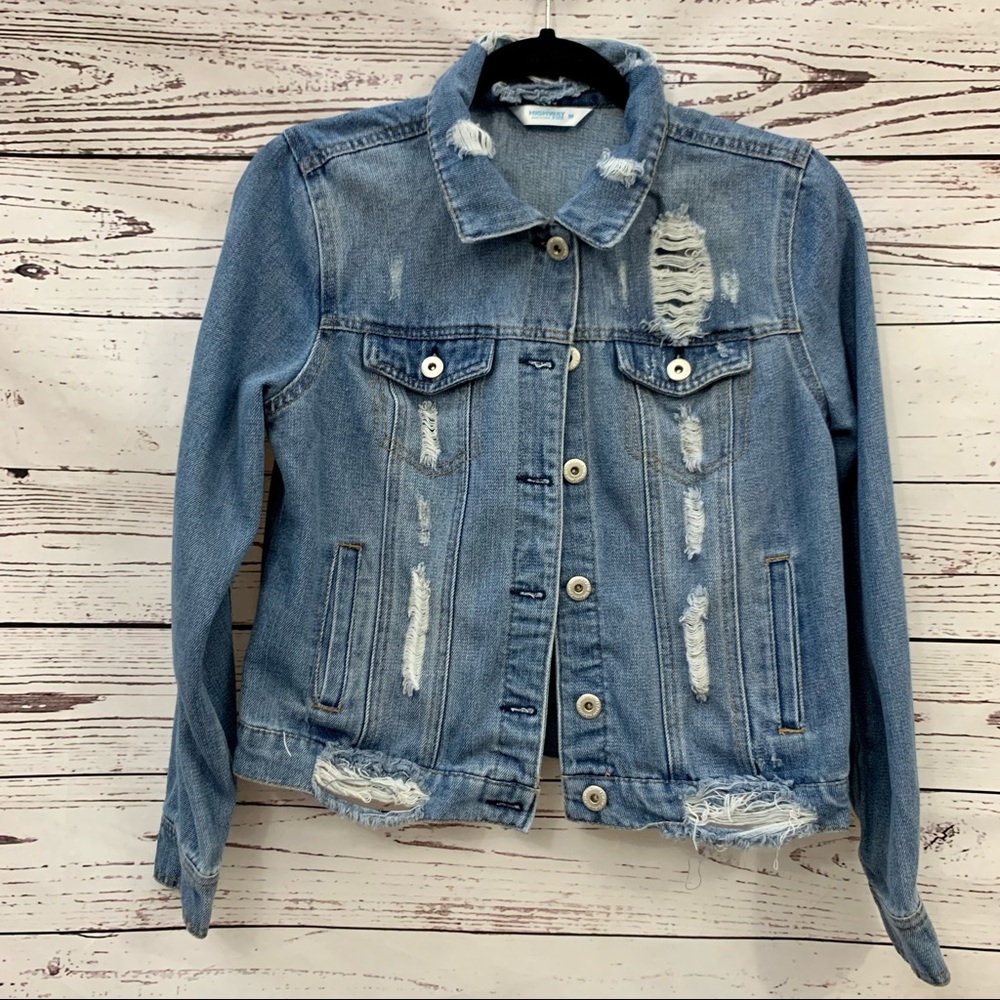 Highway Jeans Distressed Denim Cropped Jacket Medium